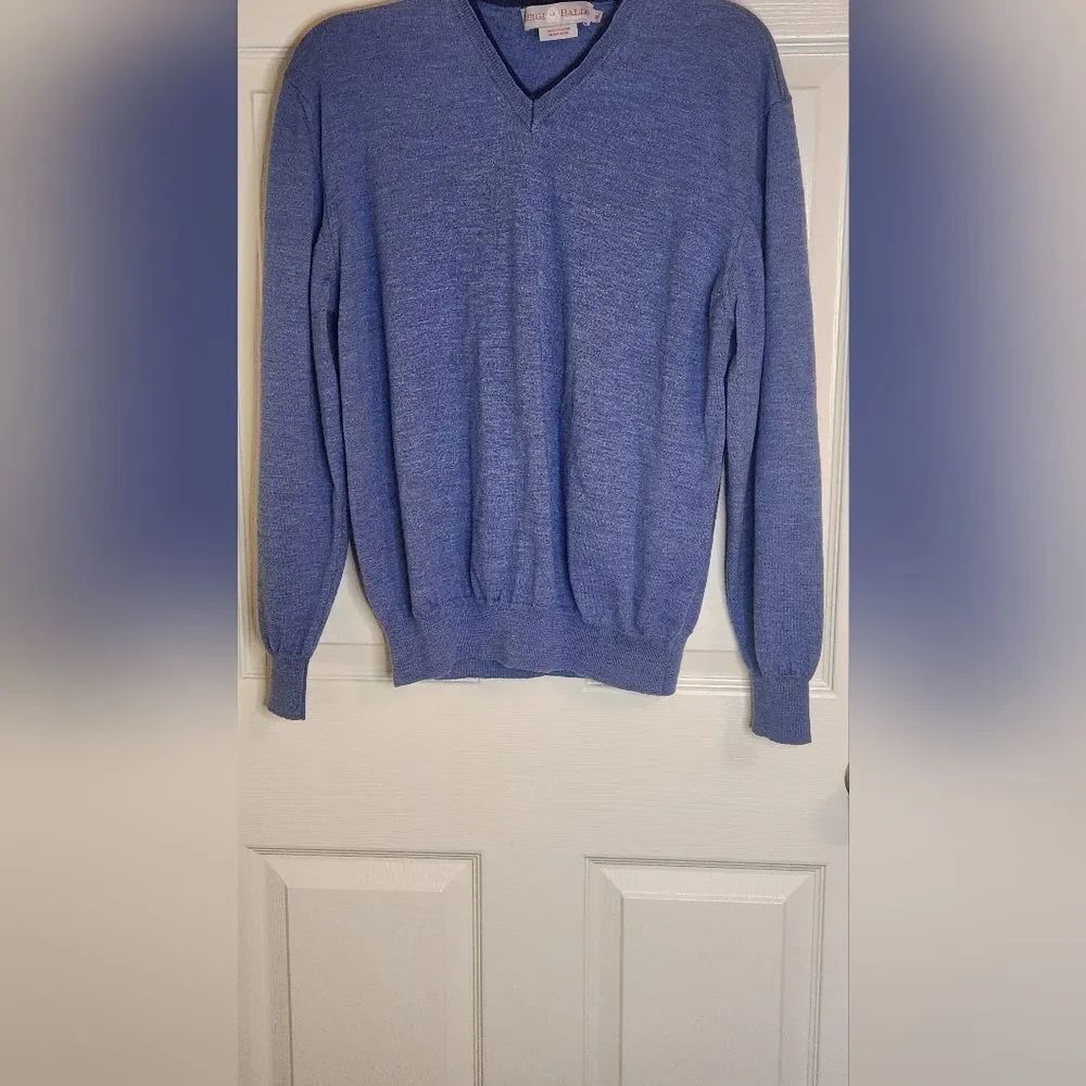 Luigi Baldo XL Blue 100% FINE MERINO WOOL V-neck Lslv Knit Men's Sweater ITALY